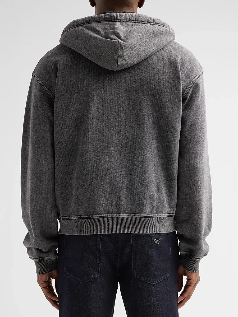 Emporio Armani Men's Washed Cotton Full-Zip Hoodie | Thumbnail 3 Emporio Armani Men's Washed Cotton Full-Zip Hoodie | Thumbnail 3