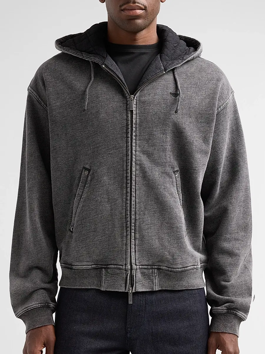 Emporio Armani Men's Washed Cotton Full-Zip Hoodie | Thumbnail 5 Emporio Armani Men's Washed Cotton Full-Zip Hoodie | Thumbnail 5