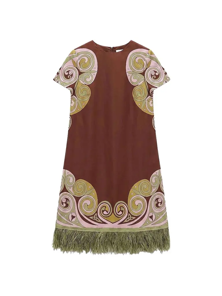 La DoubleJ Women's Mini Swing Dress with Feathers - Kells Swirl Burgundy | Image 1 La DoubleJ Women's Mini Swing Dress with Feathers - Kells Swirl Burgundy | Image 1