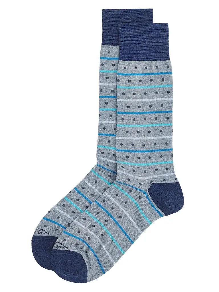Marcoliani Men's Stripe Dots Cotton-Nylon Socks - Light Blue Denim | Image 1 Marcoliani Men's Stripe Dots Cotton-Nylon Socks - Light Blue Denim | Image 1