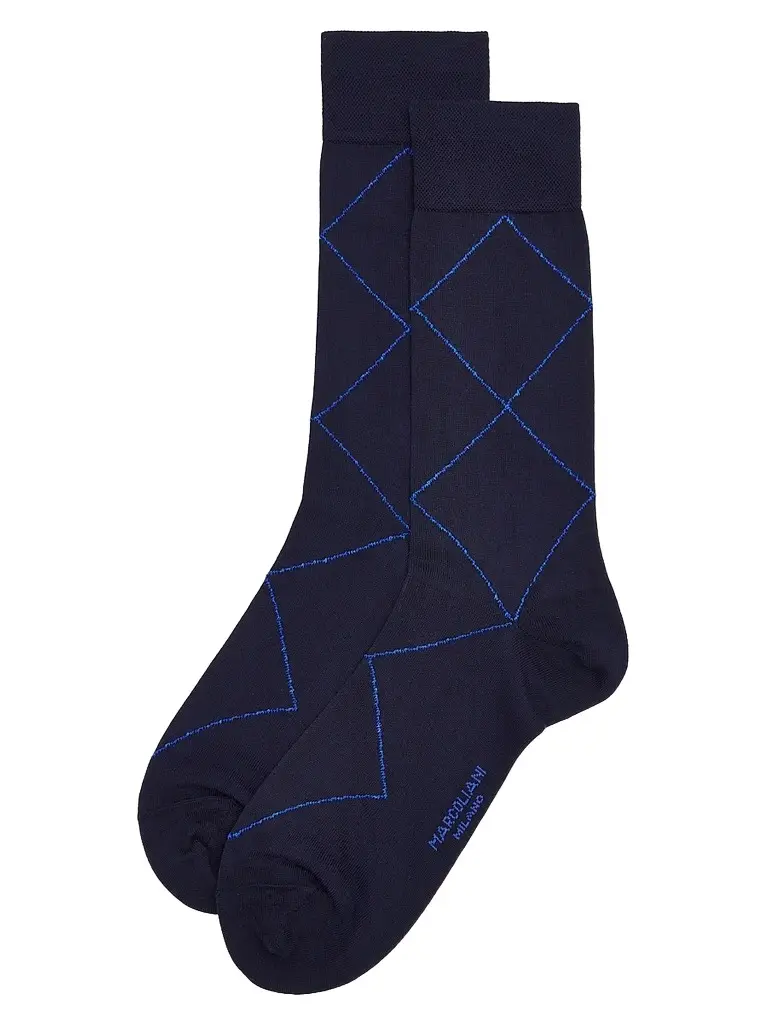 Marcoliani Men's Ombré Argyle Cotton-Nylon Socks - Navy | Image 1 Marcoliani Men's Ombré Argyle Cotton-Nylon Socks - Navy | Image 1