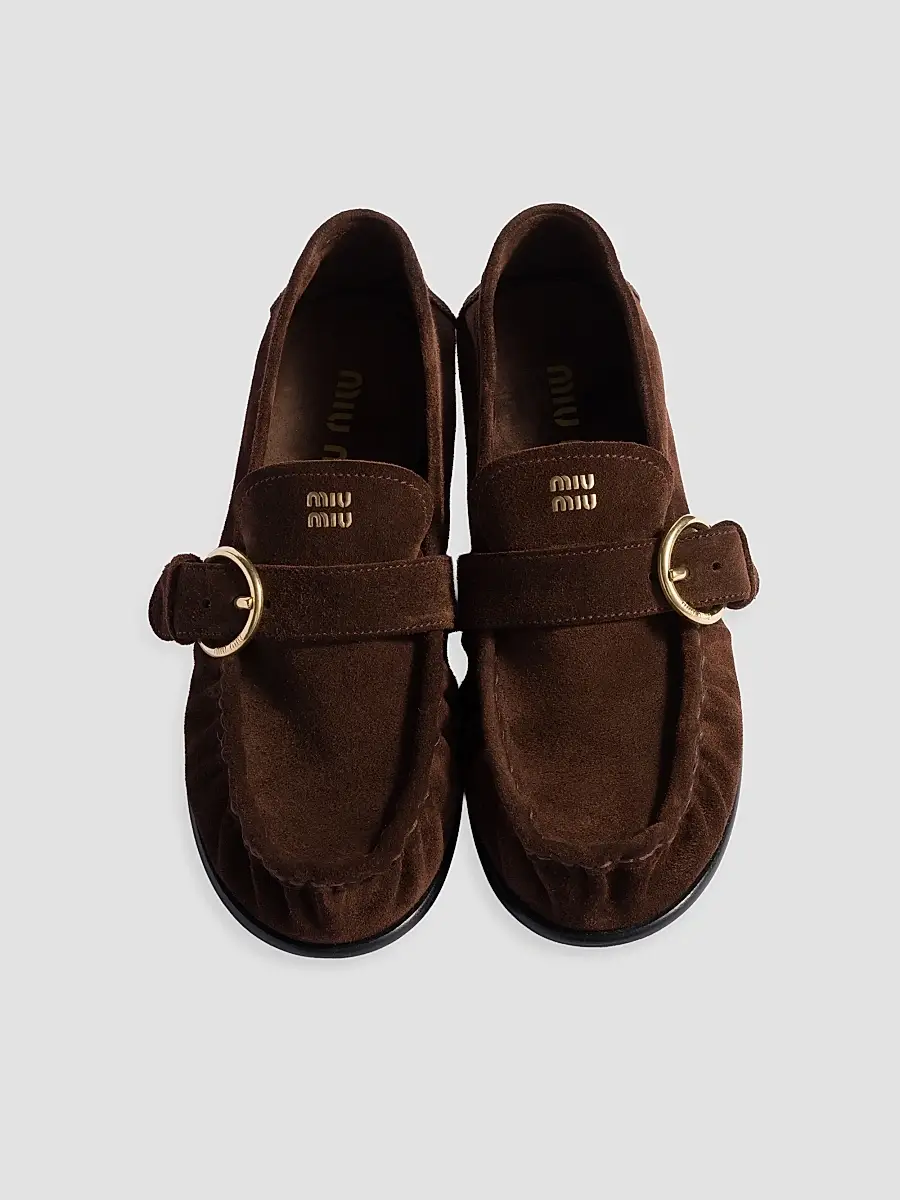 Miu Miu Women's Suede Loafers with Buckle - Brown | Thumbnail 2 Miu Miu Women's Suede Loafers with Buckle - Brown | Thumbnail 2