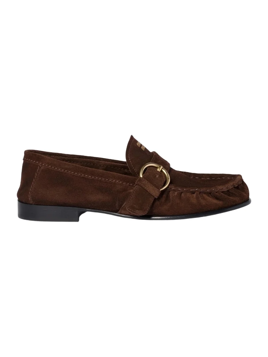 Miu Miu Women's Suede Loafers with Buckle - Brown