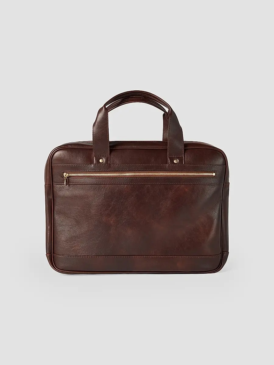 Brunello Cucinelli Men's Calfskin Briefcase with Zipper - Brown | Thumbnail 3 Brunello Cucinelli Men's Calfskin Briefcase with Zipper - Brown | Thumbnail 3