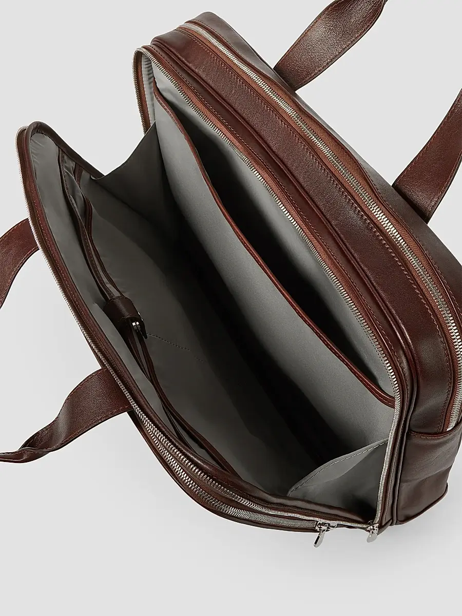 Brunello Cucinelli Men's Calfskin Briefcase with Zipper - Brown | Thumbnail 5 Brunello Cucinelli Men's Calfskin Briefcase with Zipper - Brown | Thumbnail 5