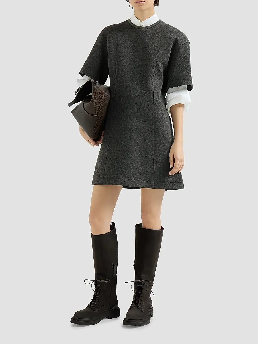 Brunello Cucinelli Women's Techno Cotton and Cashmere Interlock T-Shirt Dress | Thumbnail 2 Brunello Cucinelli Women's Techno Cotton and Cashmere Interlock T-Shirt Dress | Thumbnail 2