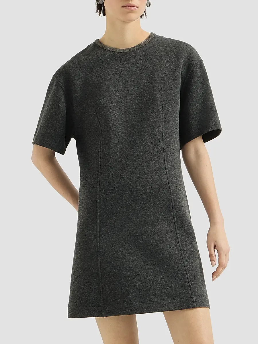 Brunello Cucinelli Women's Techno Cotton and Cashmere Interlock T-Shirt Dress | Thumbnail 3 Brunello Cucinelli Women's Techno Cotton and Cashmere Interlock T-Shirt Dress | Thumbnail 3