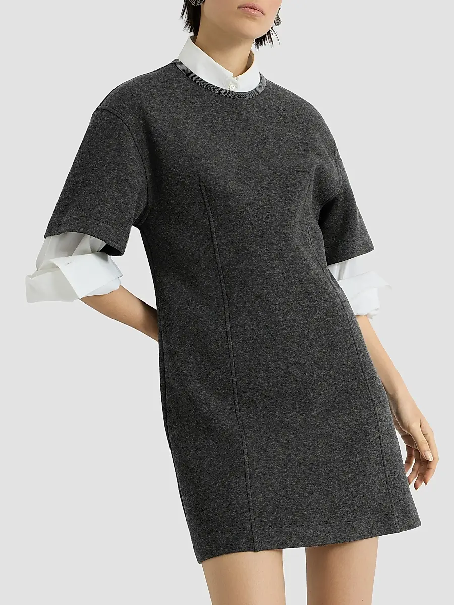 Brunello Cucinelli Women's Techno Cotton and Cashmere Interlock T-Shirt Dress | Thumbnail 5 Brunello Cucinelli Women's Techno Cotton and Cashmere Interlock T-Shirt Dress | Thumbnail 5