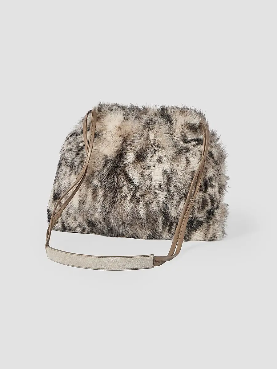 Brunello Cucinelli Women's Lynx-Effect Pouch Bag with Monili - Beige | Thumbnail 4 Brunello Cucinelli Women's Lynx-Effect Pouch Bag with Monili - Beige | Thumbnail 4