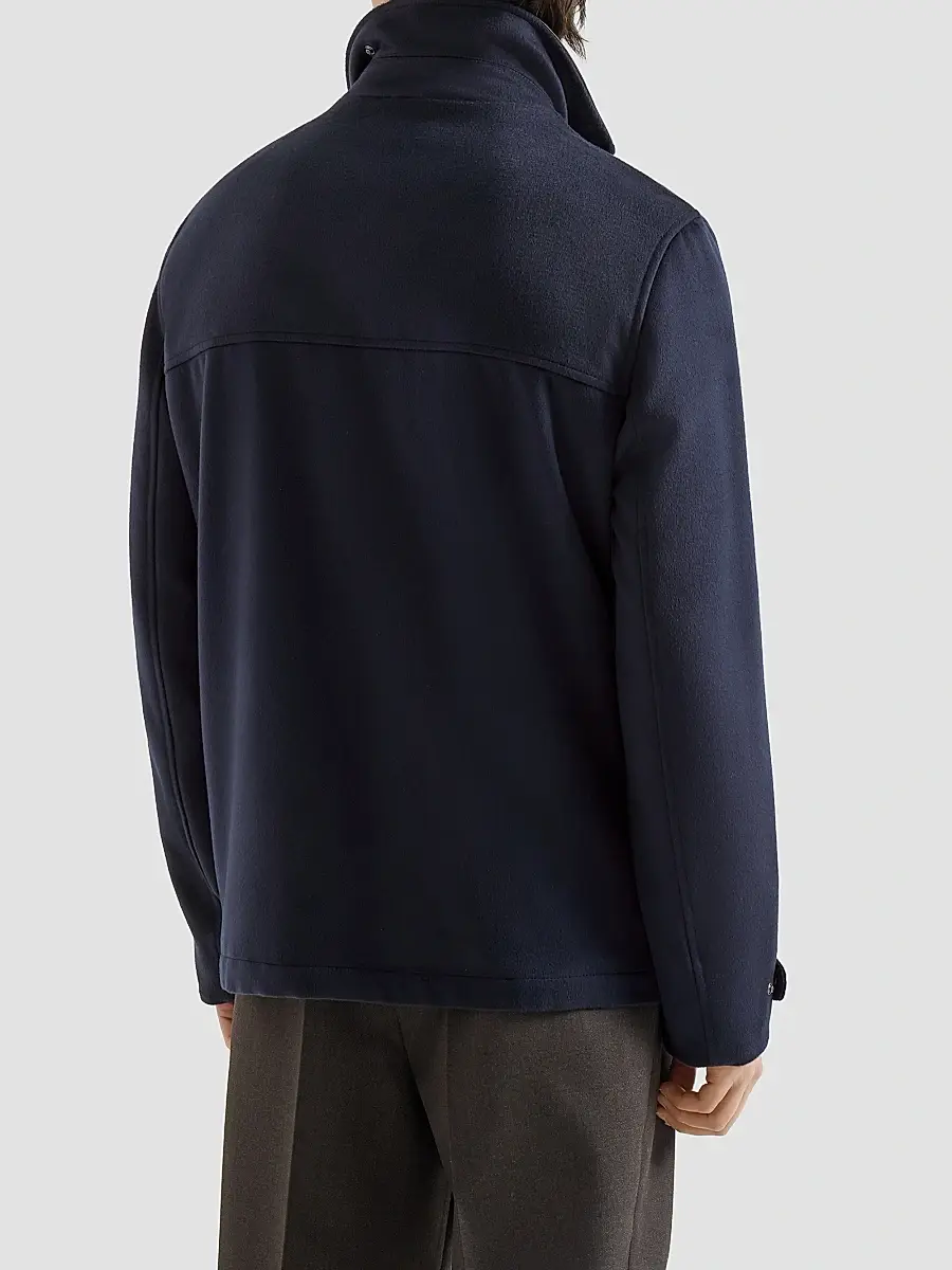 Brunello Cucinelli Men's Virgin Wool Cloth Field Jacket with Nappa Leather Inserts | Thumbnail 4