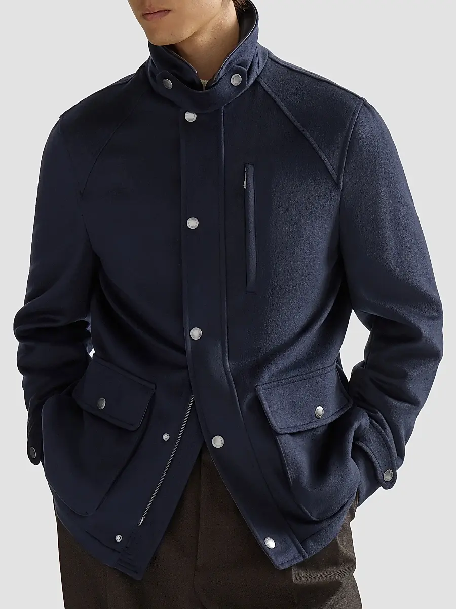 Brunello Cucinelli Men's Virgin Wool Cloth Field Jacket with Nappa Leather Inserts | Thumbnail 5