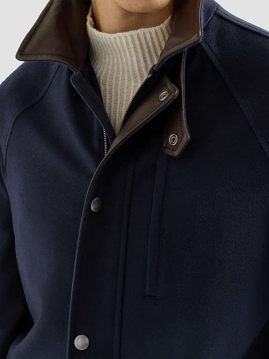 Brunello Cucinelli Men's Virgin Wool Cloth Field Jacket with Nappa Leather Inserts | Thumbnail 6