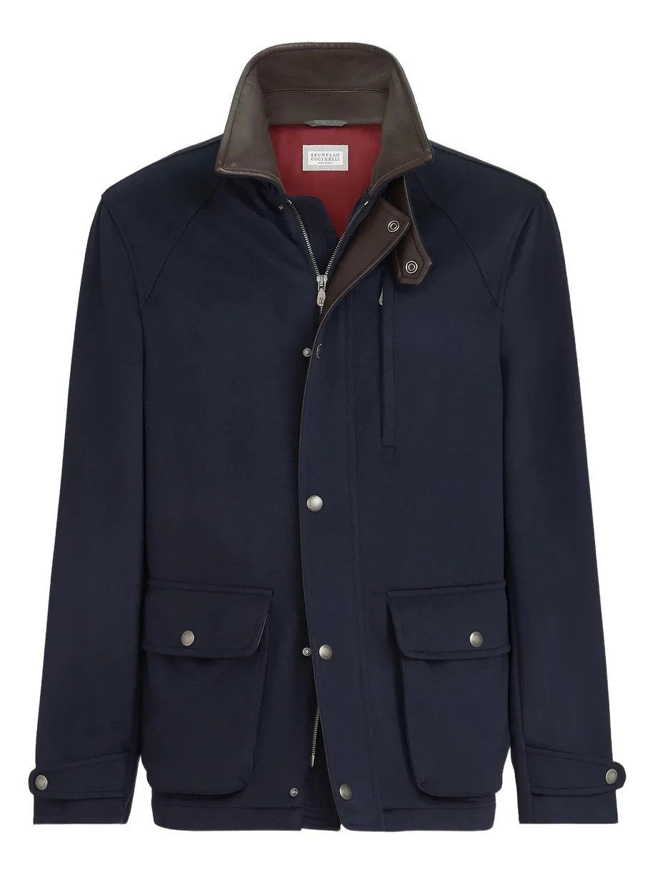 Brunello Cucinelli Men's Virgin Wool Cloth Field Jacket with Nappa Leather Inserts