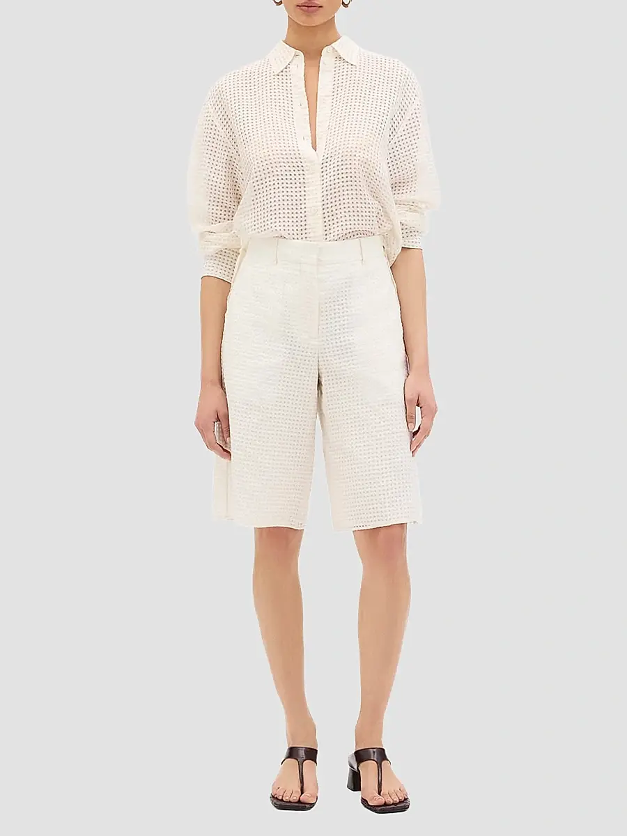 Another Tomorrow Women's Gingham Bermuda Shorts | Thumbnail 2