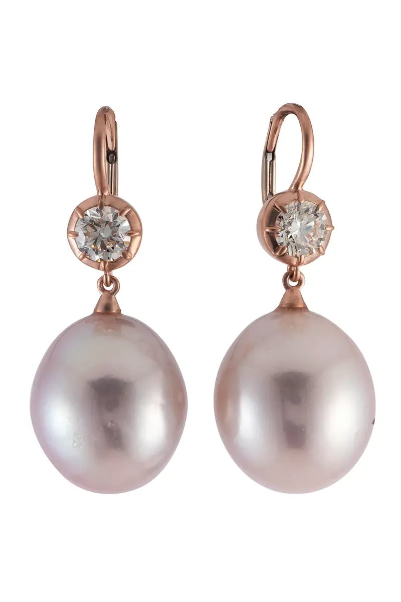 Sylva & Cie Freshwater Pearl Diamond Earrings | Image 1 Sylva & Cie Freshwater Pearl Diamond Earrings | Image 1