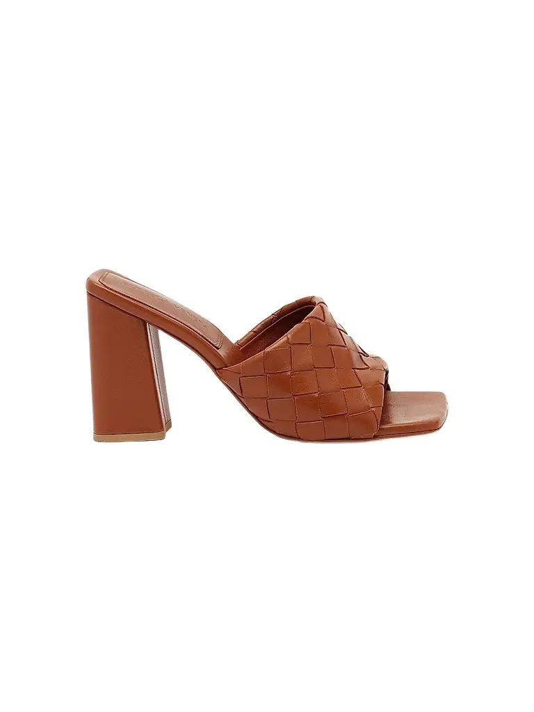 Bottega Veneta Women's Parco 90MM Leather Slip-On Sandals - Tannin | Image 1 Bottega Veneta Women's Parco 90MM Leather Slip-On Sandals - Tannin | Image 1