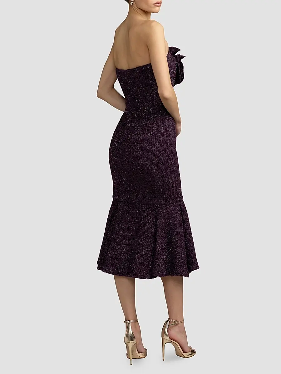 Mac Duggal Women's Bouclé Flower-Detail Mermaid Midi Dress | Thumbnail 2