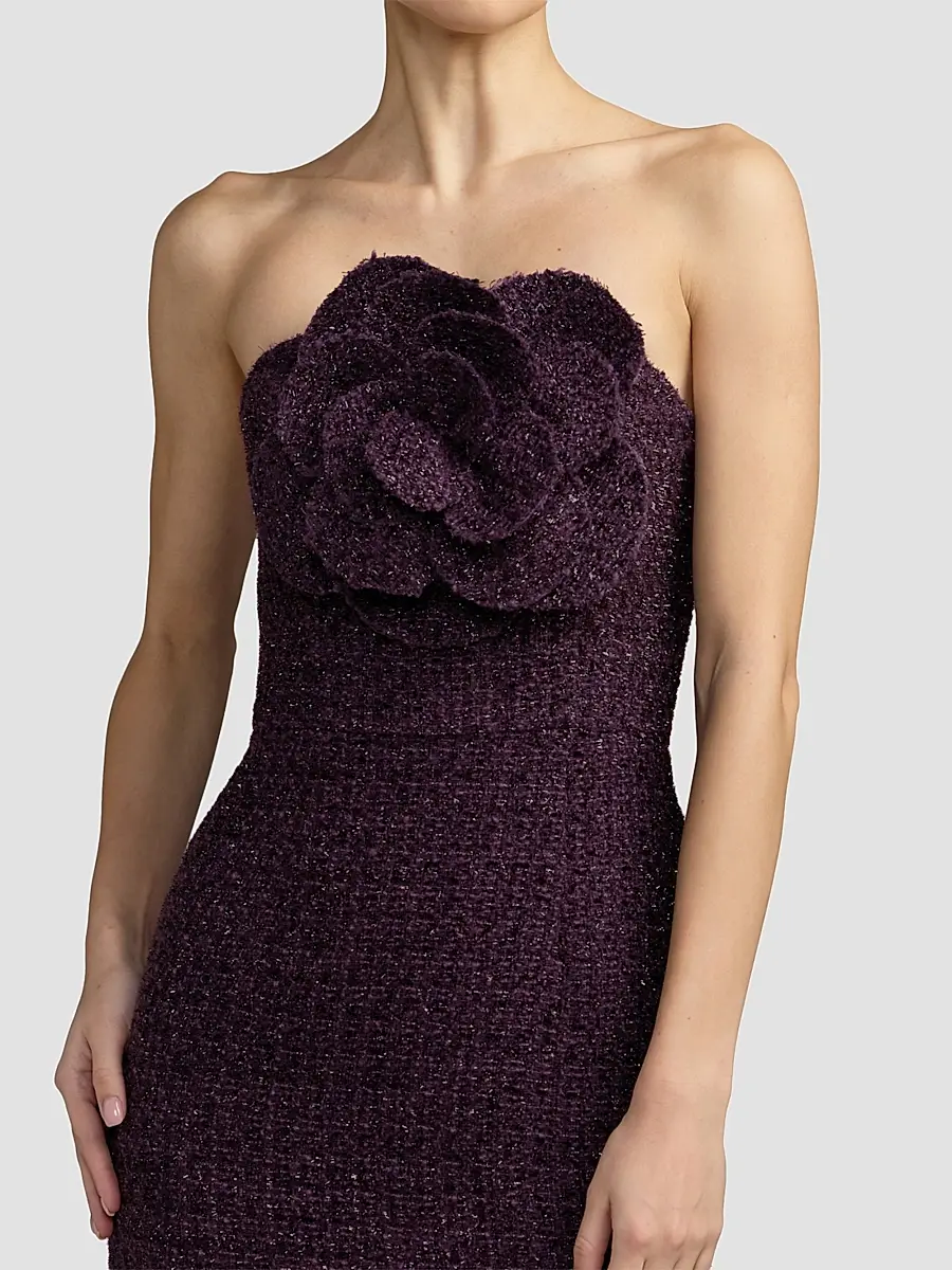 Mac Duggal Women's Bouclé Flower-Detail Mermaid Midi Dress | Thumbnail 3