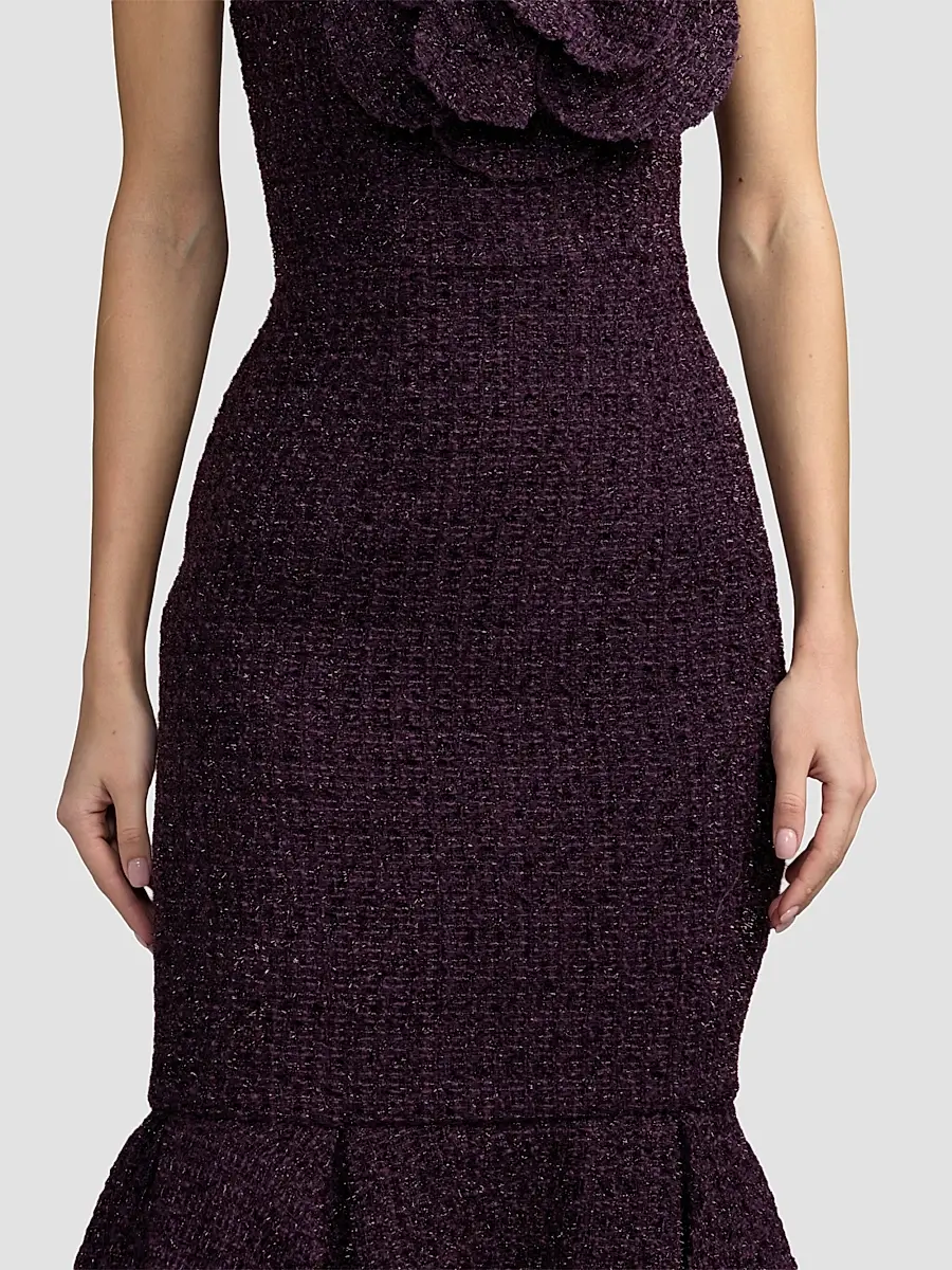 Mac Duggal Women's Bouclé Flower-Detail Mermaid Midi Dress | Thumbnail 4