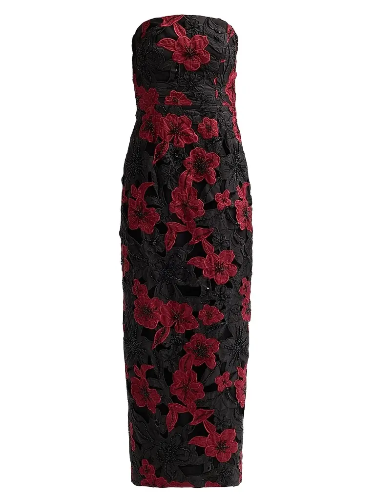 Milly Women's Orion Grand Floral Lace Maxi Dress - Black Red | Image 1 Milly Women's Orion Grand Floral Lace Maxi Dress - Black Red | Image 1