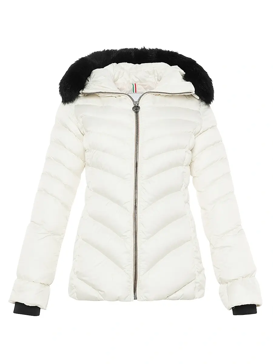 Gorski Women's Apres-Ski Jacket with Detachable Toscana Lamb Hood Trim - Ivory - Size Large | Image 1 Gorski Women's Apres-Ski Jacket with Detachable Toscana Lamb Hood Trim - Ivory - Size Large | Image 1