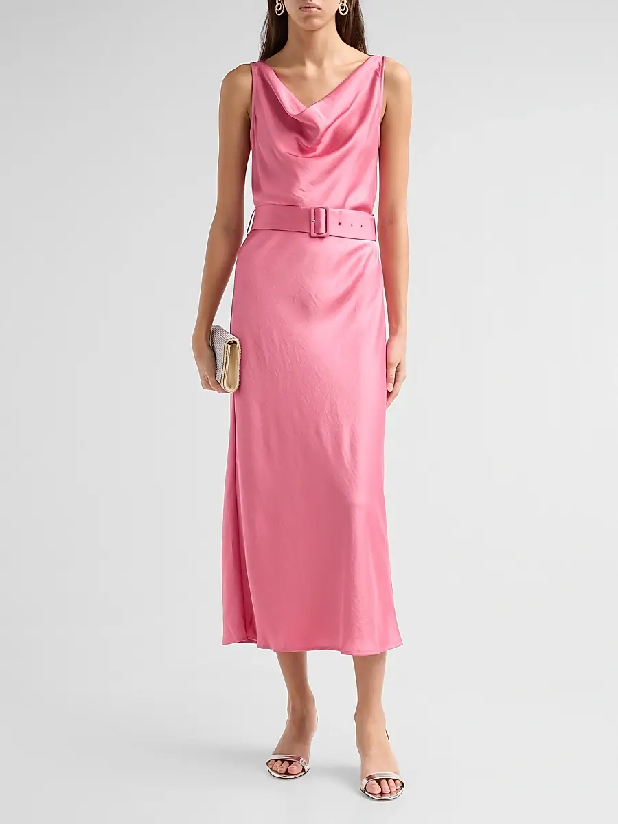 Lapointe Women's Belted Lightweight Satin Midi Dress | Thumbnail 2 Lapointe Women's Belted Lightweight Satin Midi Dress | Thumbnail 2