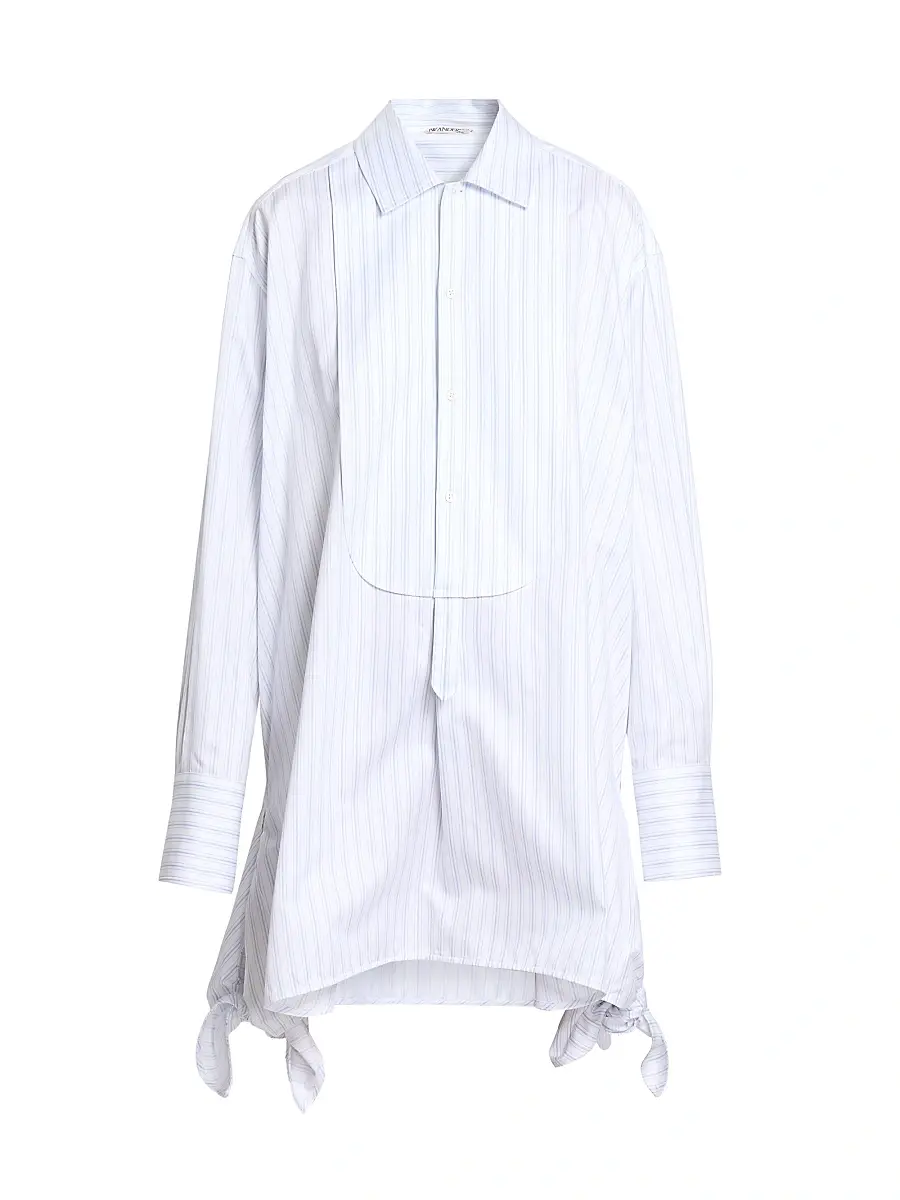 JW Anderson Women's Knotted-Hem Striped-Cotton Shirtdress - White Blue | Image 1 JW Anderson Women's Knotted-Hem Striped-Cotton Shirtdress - White Blue | Image 1