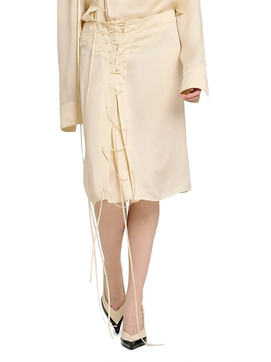 Ferragamo Women's Lace-Up Satin Knee-Length Skirt | Thumbnail 3 Ferragamo Women's Lace-Up Satin Knee-Length Skirt | Thumbnail 3