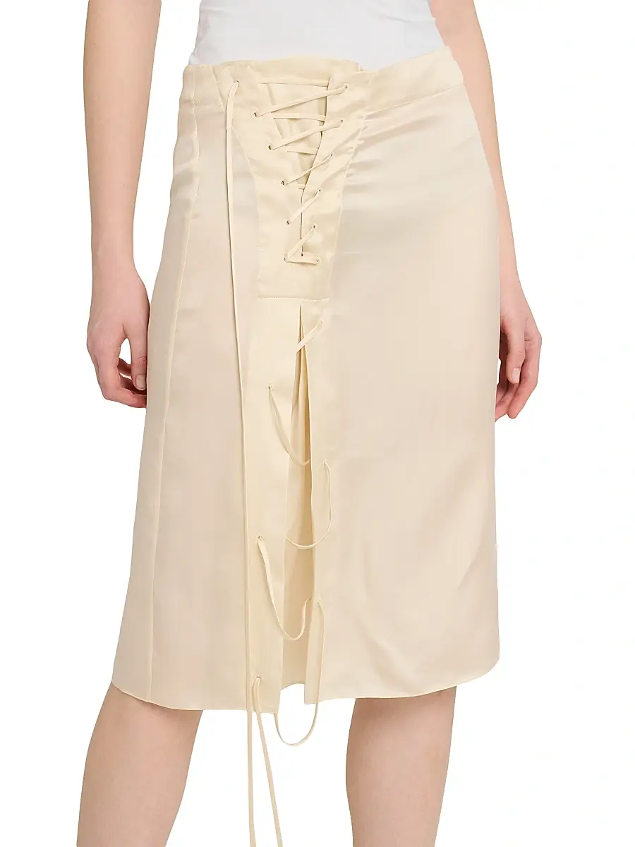 Ferragamo Women's Lace-Up Satin Knee-Length Skirt | Thumbnail 7 Ferragamo Women's Lace-Up Satin Knee-Length Skirt | Thumbnail 7