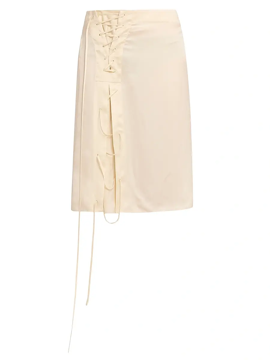FERRAGAMO Women's Lace-Up Satin Knee-Length Skirt - Parchment | Image 1 FERRAGAMO Women's Lace-Up Satin Knee-Length Skirt - Parchment | Image 1
