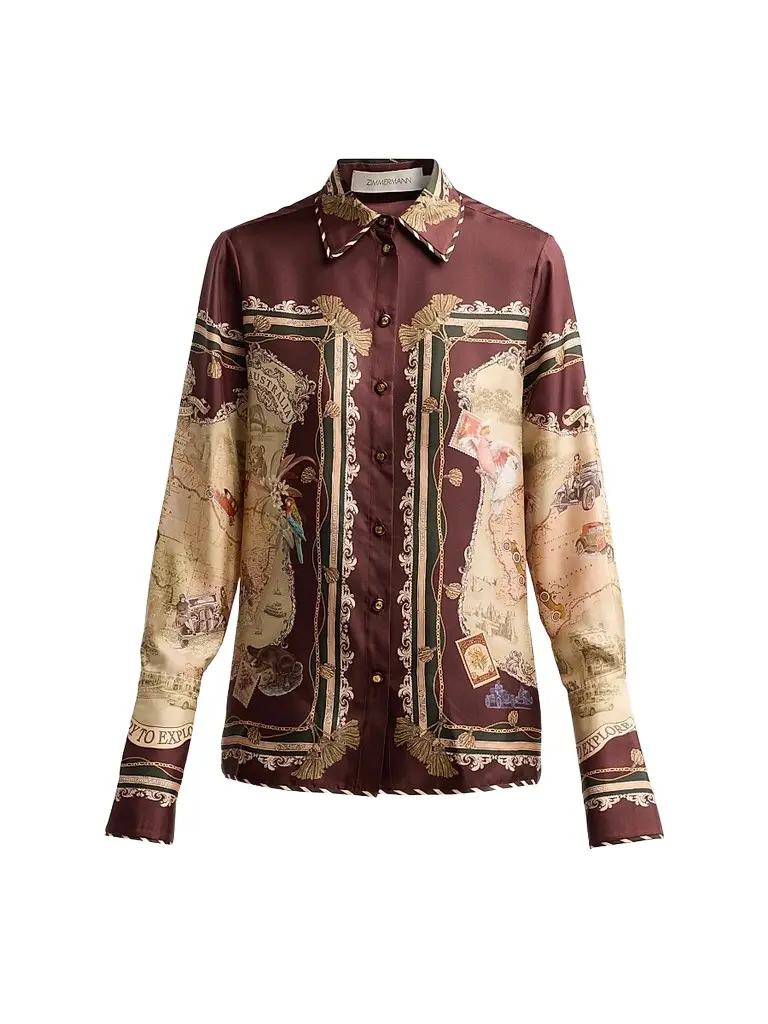 Zimmermann Women's Valiant Silk Twill Shirt - Plum Scarf | Image 1 Zimmermann Women's Valiant Silk Twill Shirt - Plum Scarf | Image 1