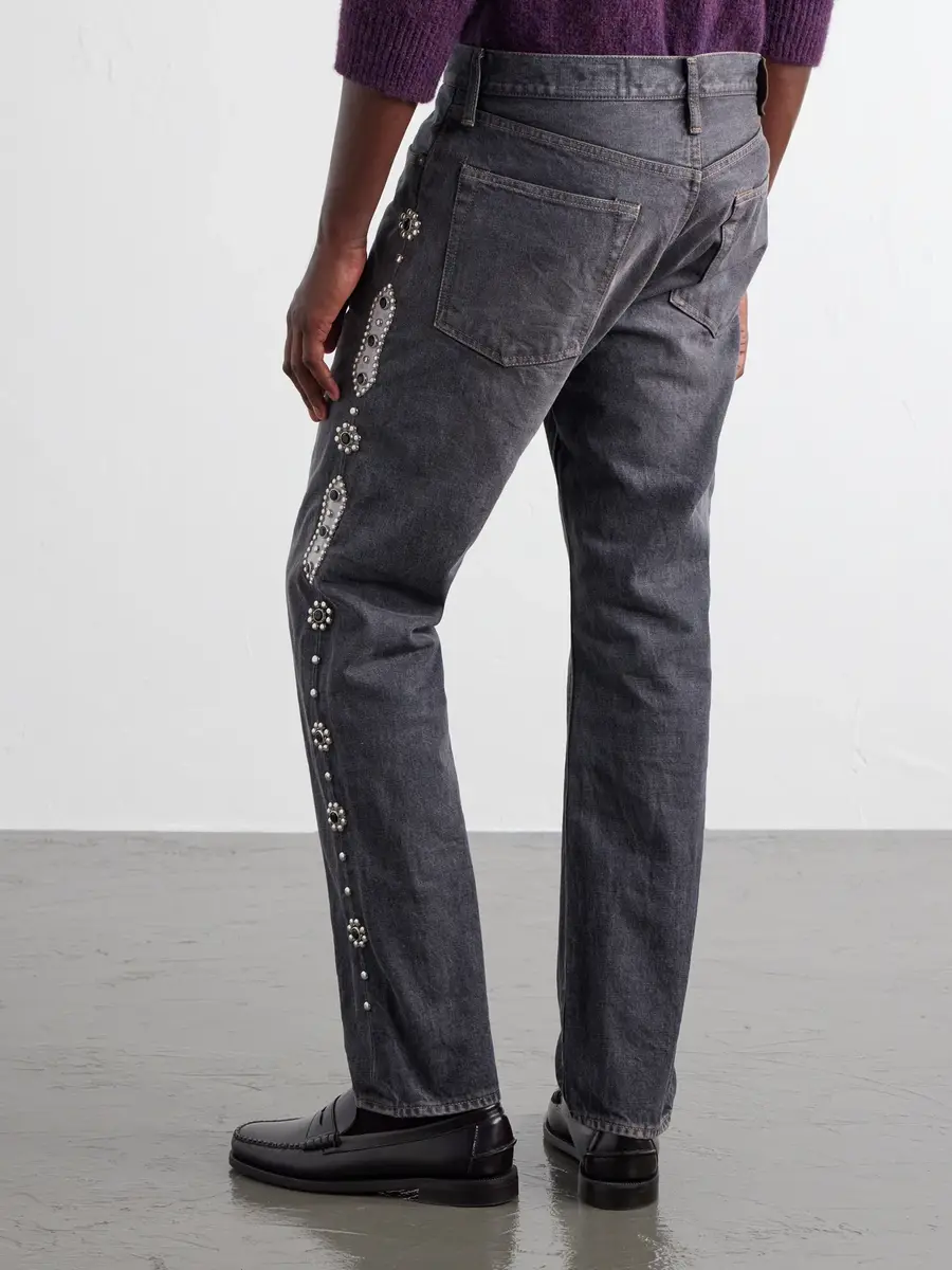 KAPITAL Monkey Cisco Straight-Leg Leather-Trimmed Embellished Jeans - Men | Thumbnail 4 KAPITAL Monkey Cisco Straight-Leg Leather-Trimmed Embellished Jeans - Men | Thumbnail 4