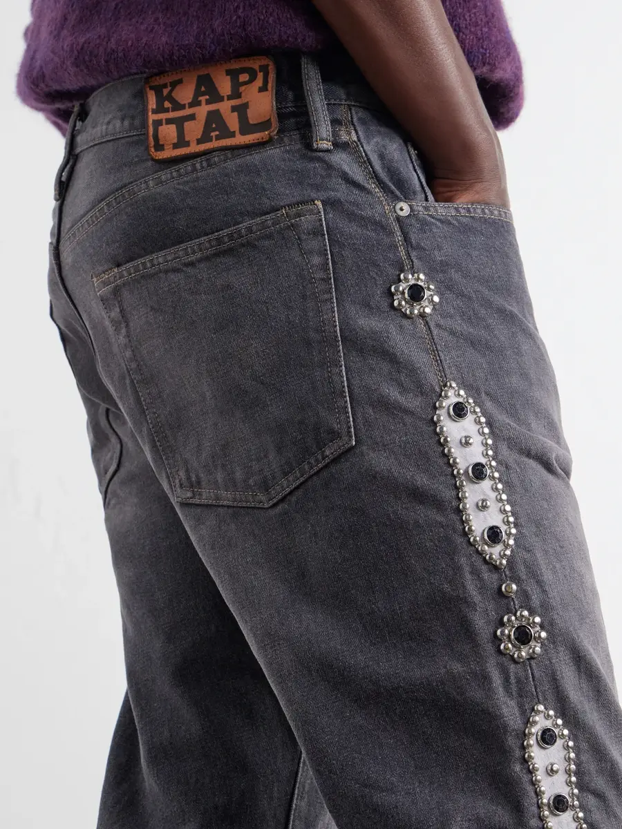 KAPITAL Monkey Cisco Straight-Leg Leather-Trimmed Embellished Jeans - Men | Thumbnail 5 KAPITAL Monkey Cisco Straight-Leg Leather-Trimmed Embellished Jeans - Men | Thumbnail 5