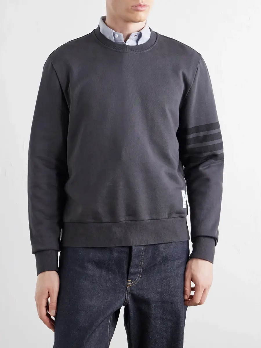 Thom Browne 4-Bar Stripe Cotton-Jersey Sweatshirt - Men | Thumbnail 3 Thom Browne 4-Bar Stripe Cotton-Jersey Sweatshirt - Men | Thumbnail 3