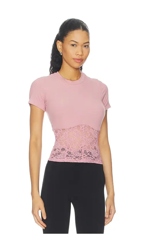 Michael Lauren Ember Rib Lace Short Sleeve Tee | Thumbnail 2