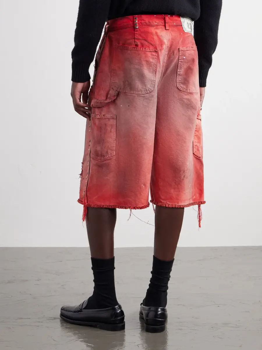 Satoshi Nakamoto Danny's Straight-Leg Embellished Distressed Denim Shorts - Men | Thumbnail 4 Satoshi Nakamoto Danny's Straight-Leg Embellished Distressed Denim Shorts - Men | Thumbnail 4