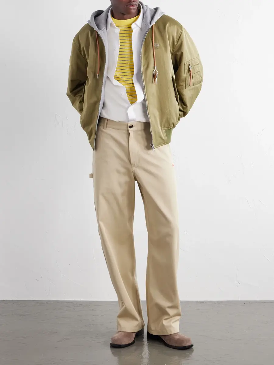 Loewe Anagram-Embroidered Leather and Jersey-Trimmed Satin Bomber Jacket - Men | Thumbnail 2