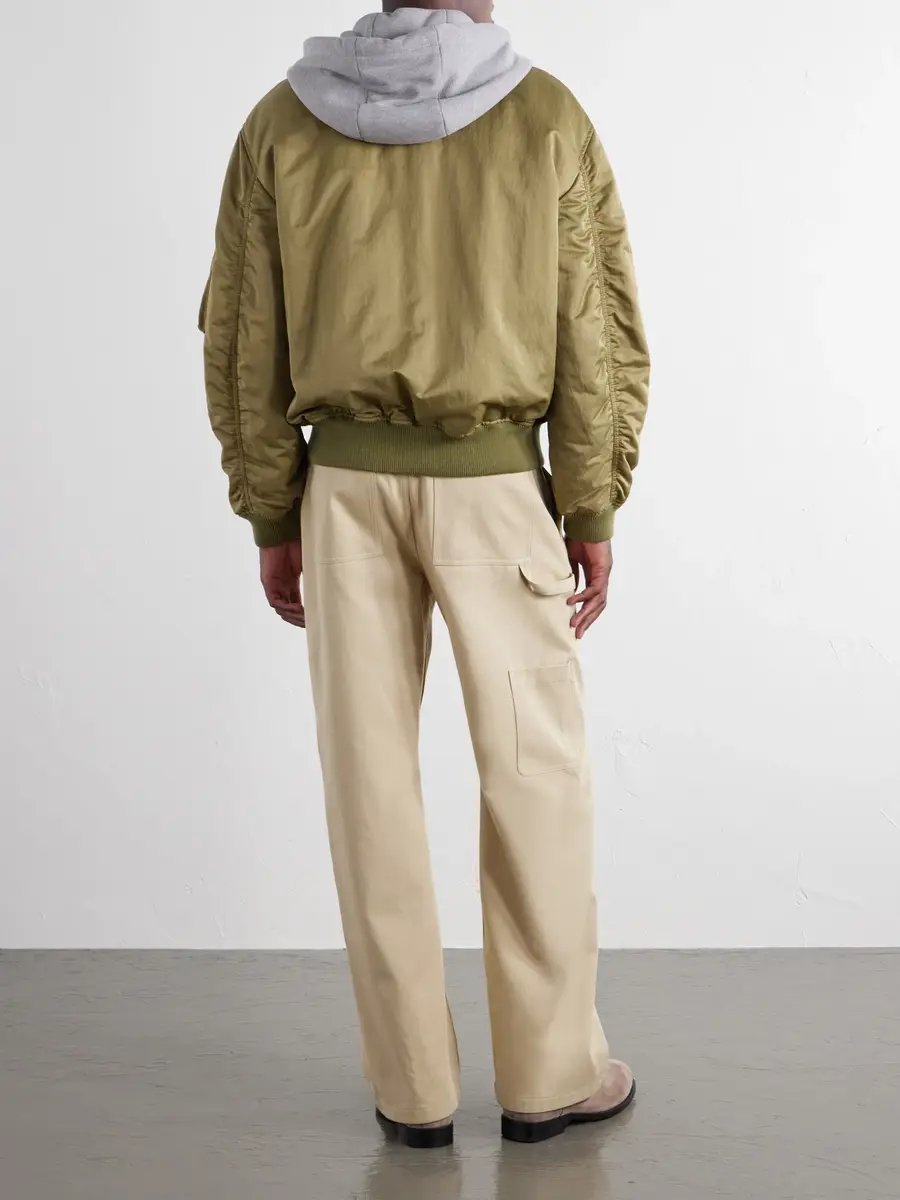 Loewe Anagram-Embroidered Leather and Jersey-Trimmed Satin Bomber Jacket - Men | Thumbnail 4