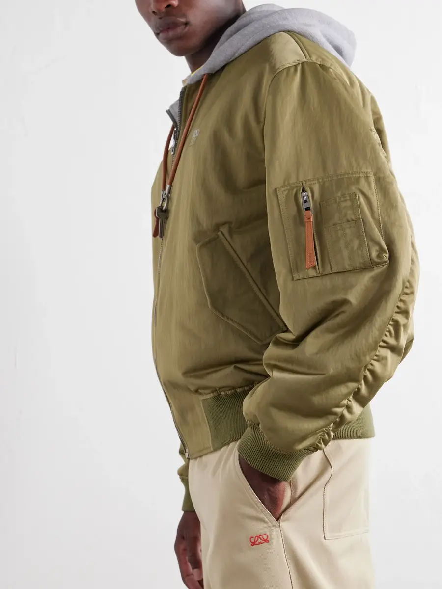 Loewe Anagram-Embroidered Leather and Jersey-Trimmed Satin Bomber Jacket - Men | Thumbnail 5