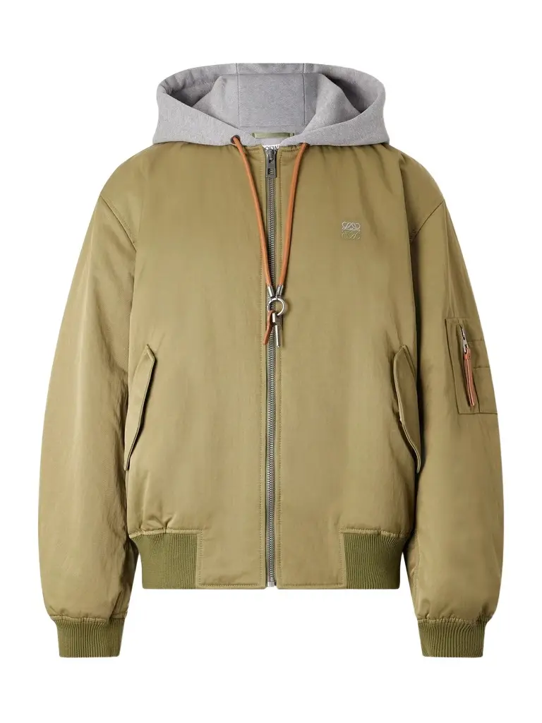Anagram-Embroidered Leather and Jersey-Trimmed Satin Bomber Jacket - Men