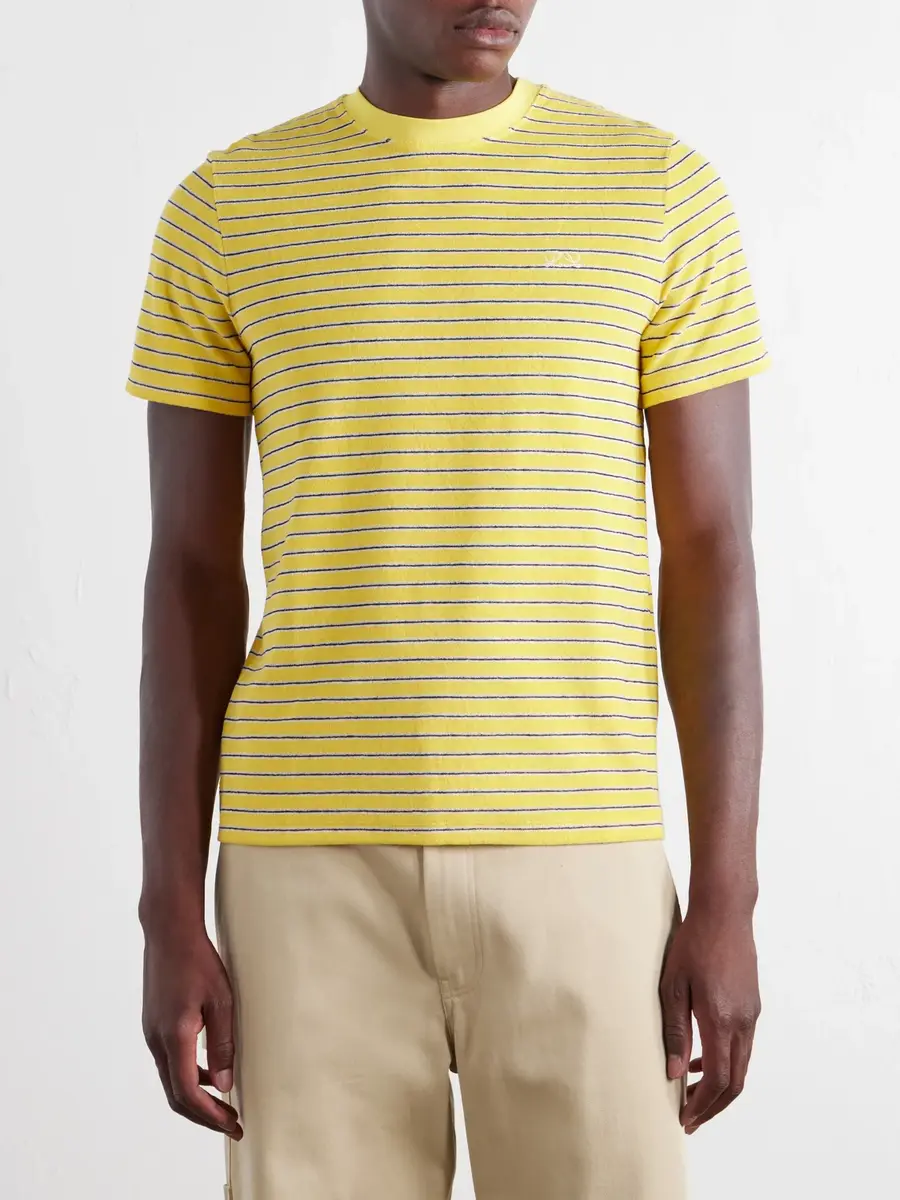 Loewe Logo-Embroidered Striped Cotton-Blend Terry T-Shirt - Men | Thumbnail 3
