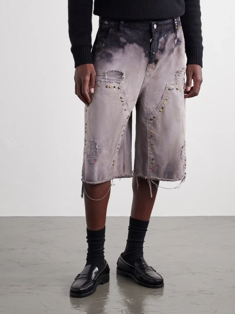 Satoshi Nakamoto Danny's Straight-Leg Embellished Distressed Denim Shorts - Men | Thumbnail 3 Satoshi Nakamoto Danny's Straight-Leg Embellished Distressed Denim Shorts - Men | Thumbnail 3