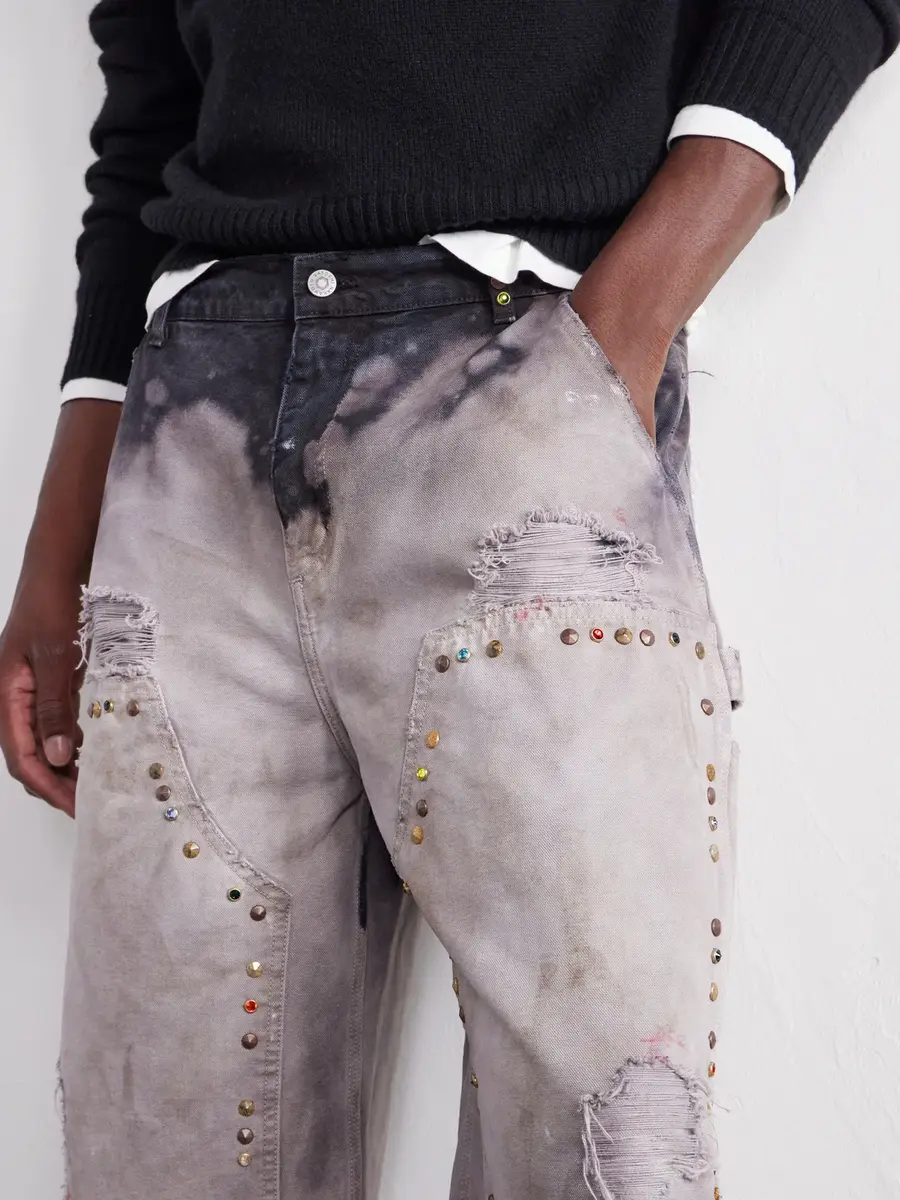 Satoshi Nakamoto Danny's Straight-Leg Embellished Distressed Denim Shorts - Men | Thumbnail 5 Satoshi Nakamoto Danny's Straight-Leg Embellished Distressed Denim Shorts - Men | Thumbnail 5
