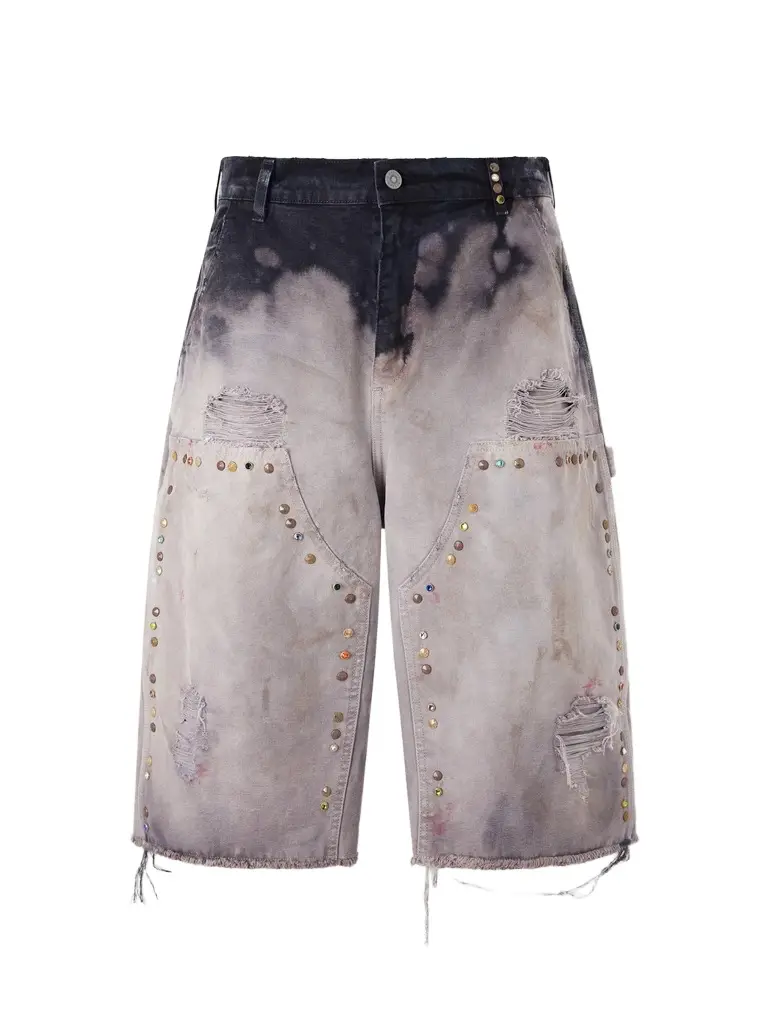 Satoshi Nakamoto Danny's Straight-Leg Embellished Distressed Denim Shorts - Men | Image 1 Satoshi Nakamoto Danny's Straight-Leg Embellished Distressed Denim Shorts - Men | Image 1