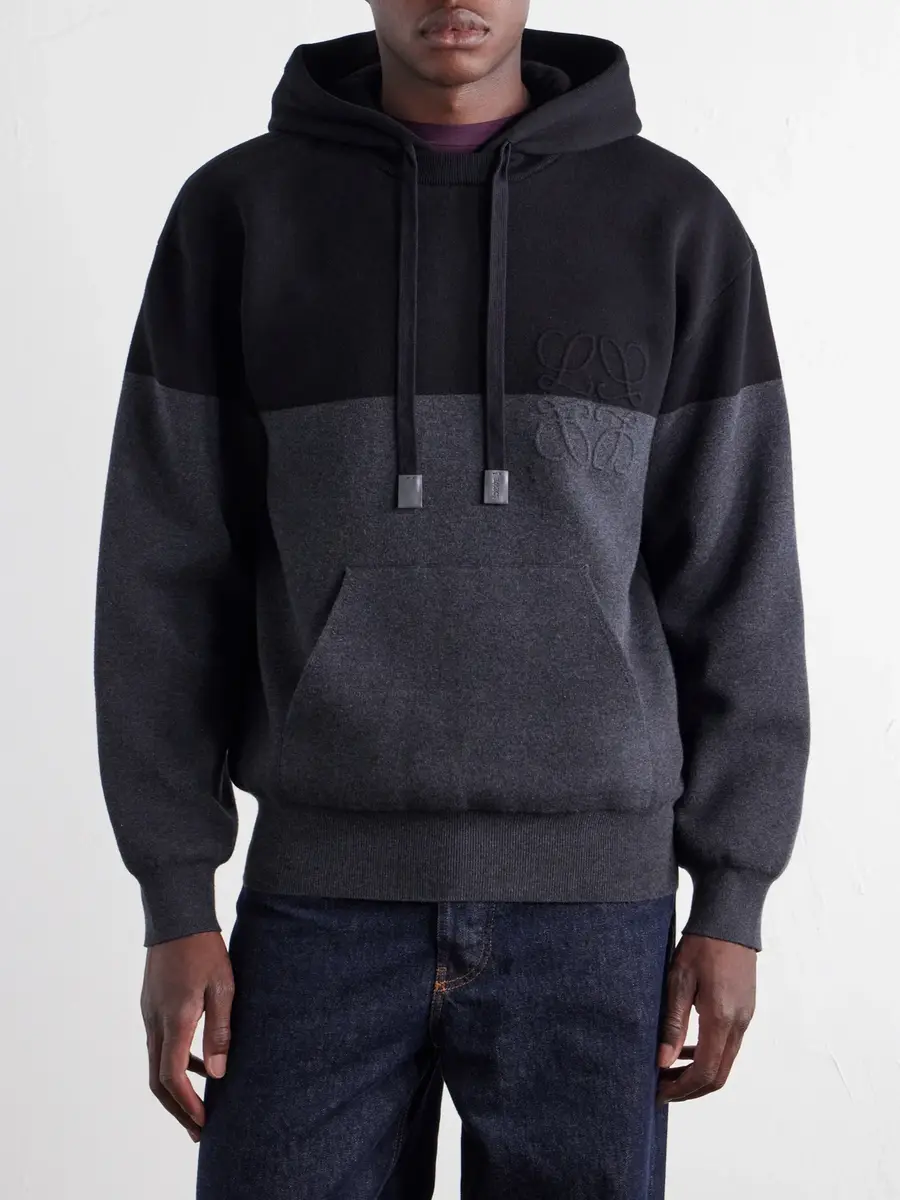 Loewe Anagram-Embossed Leather-Trimmed Cotton-Jersey Hoodie - Men | Thumbnail 3 Loewe Anagram-Embossed Leather-Trimmed Cotton-Jersey Hoodie - Men | Thumbnail 3