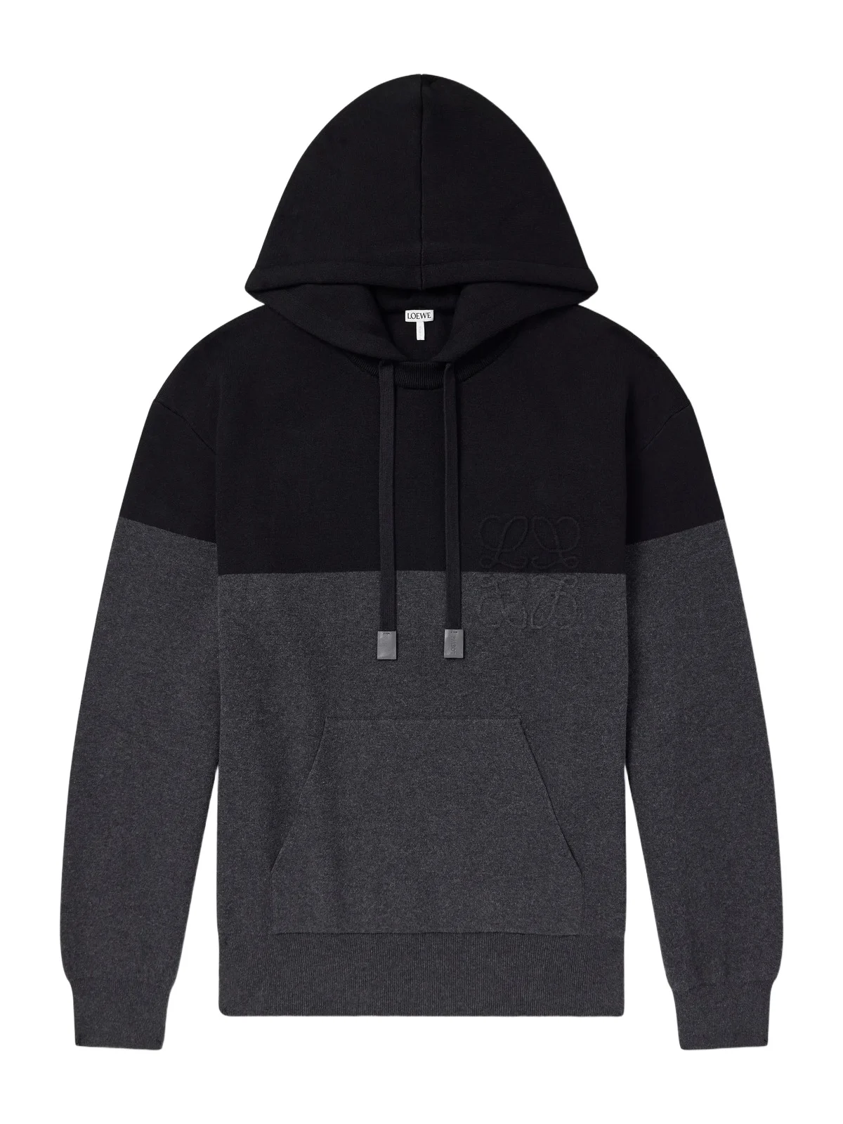 Anagram-Embossed Leather-Trimmed Cotton-Jersey Hoodie - Men Anagram-Embossed Leather-Trimmed Cotton-Jersey Hoodie - Men