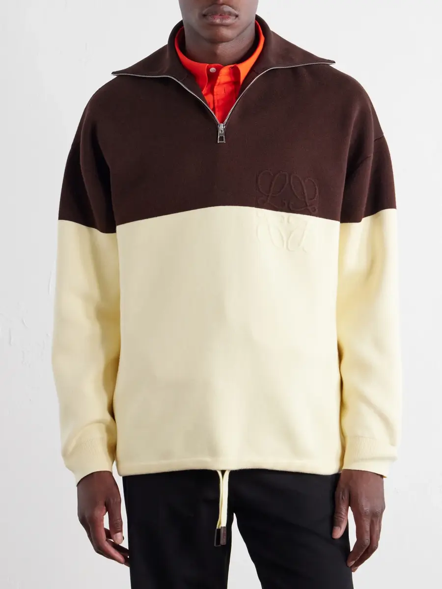 Loewe Anagram-Embossed Two-Tone Cotton-Blend Jersey Half-Zip Sweater - Men | Thumbnail 3