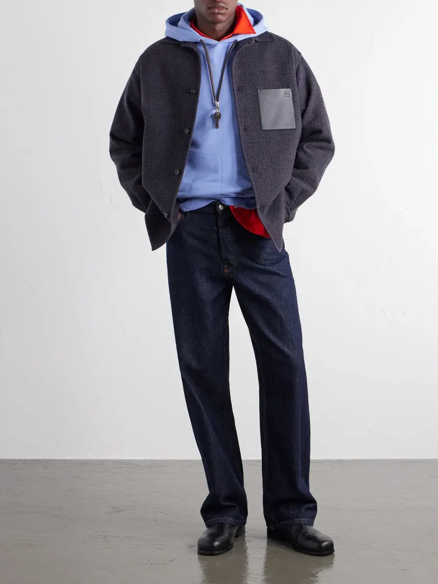 Loewe Leather-Patched Wool and Silk-Blend Overshirt - Men | Thumbnail 2