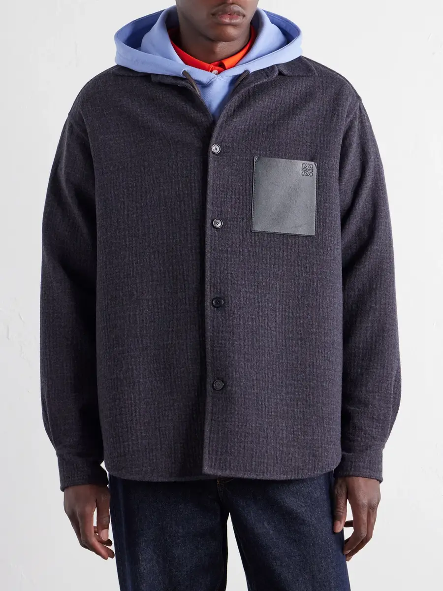 Loewe Leather-Patched Wool and Silk-Blend Overshirt - Men | Thumbnail 3