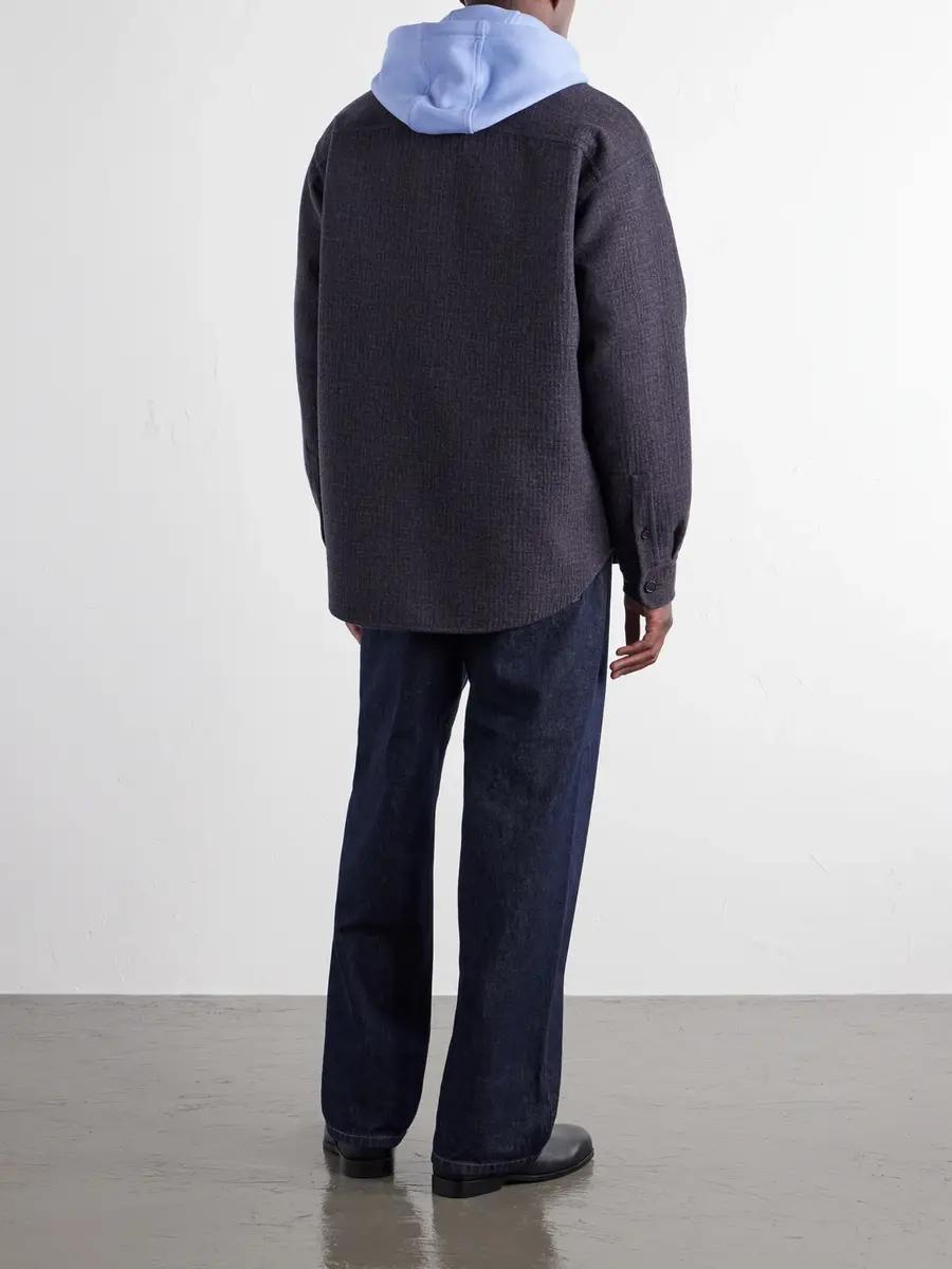 Loewe Leather-Patched Wool and Silk-Blend Overshirt - Men | Thumbnail 4